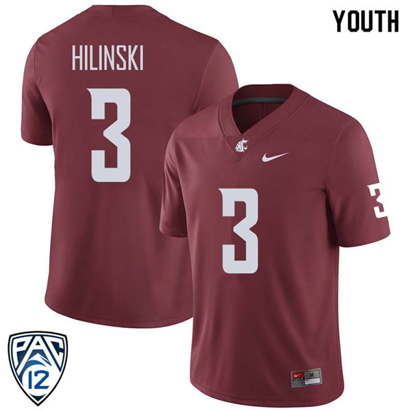 Youth #3 Tyler Hilinski Washington State Cougars College Football Jerseys Sale-Crimson